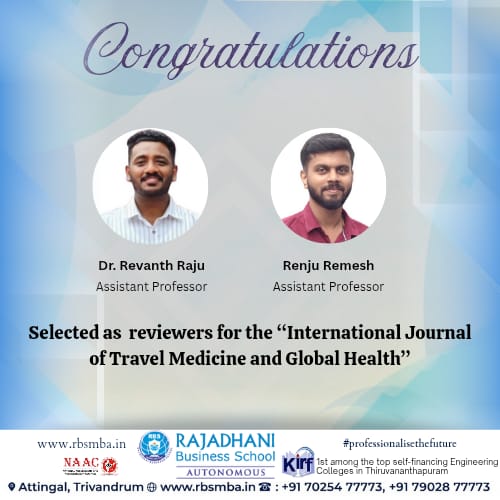 Faculty Achievement: Dr. Revanth Raju and Renju Remesh Appointed as Reviewers for Prestigious International Journal